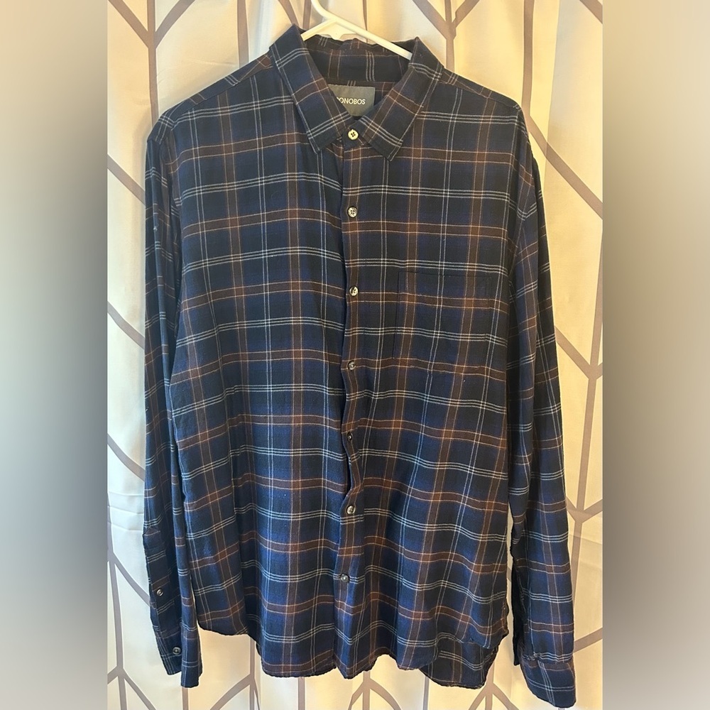 Bonobos Navy and Chestnut Plaid Shirt